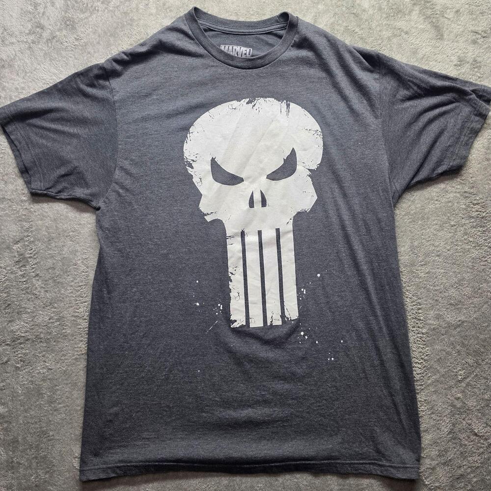Marvel Shirt Mens XL Gray The Punisher Skull Superhero Logo Graphic T-Shirt